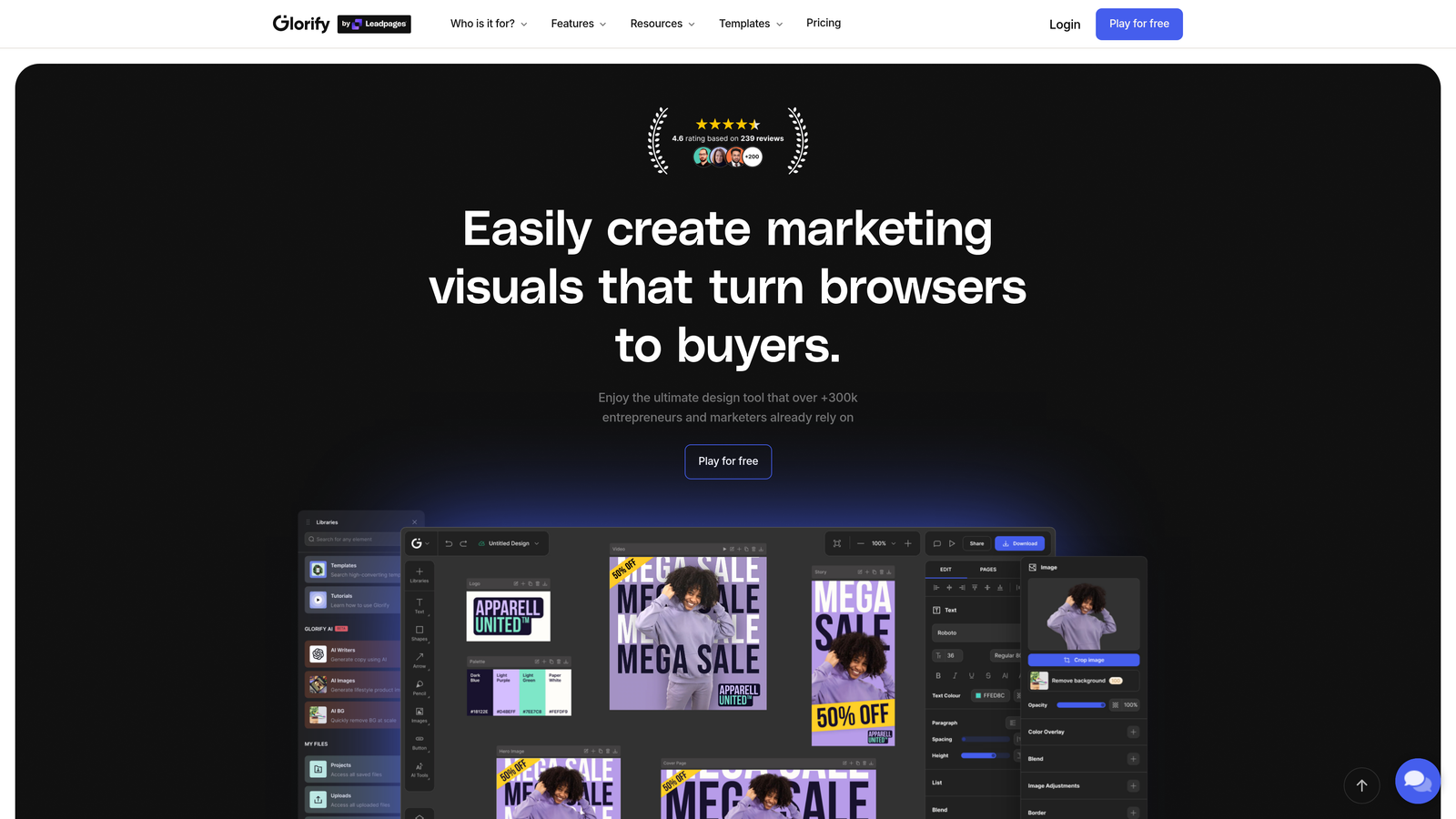 Screenshot of Glorify website