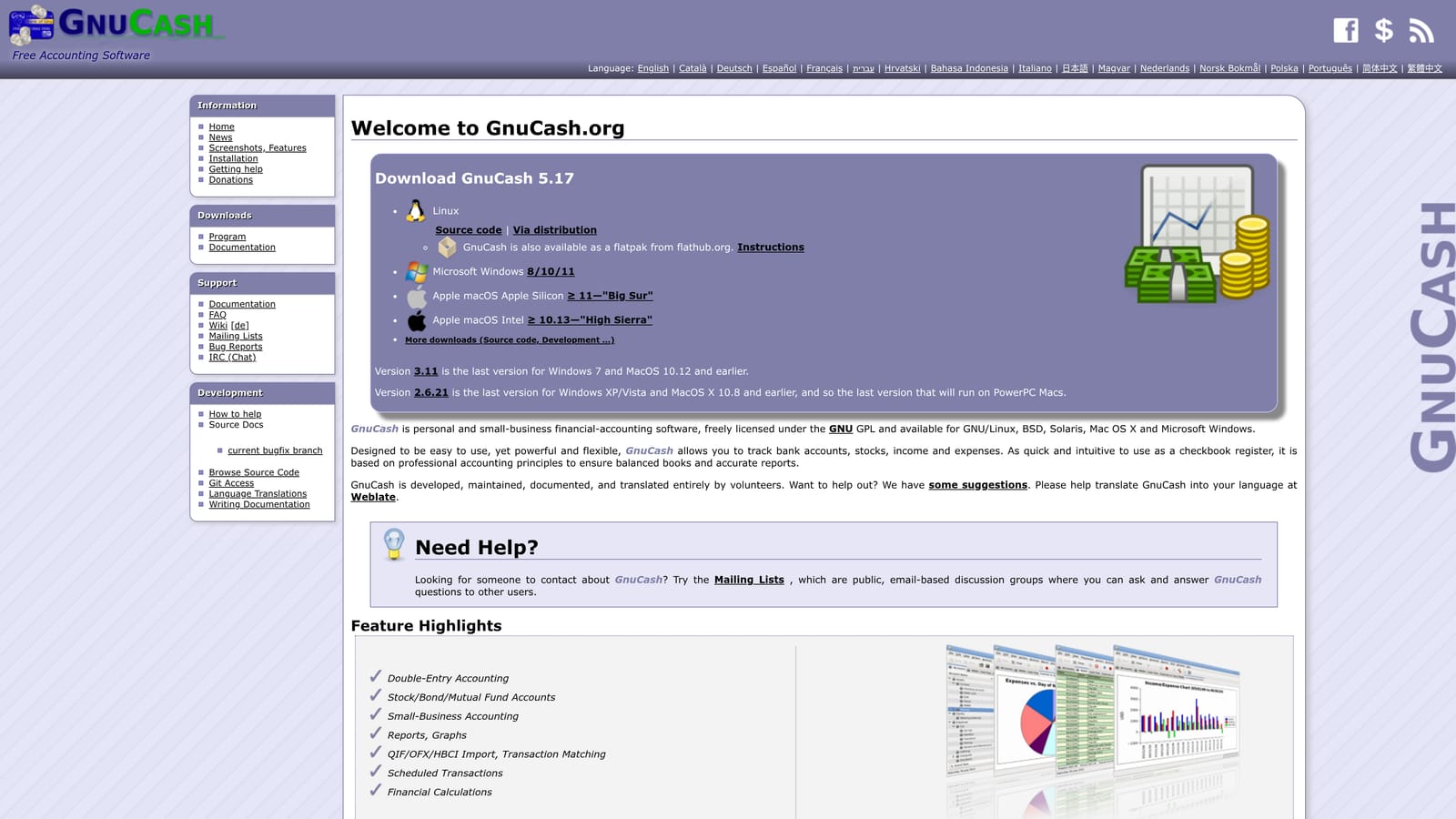 Screenshot of GnuCash website