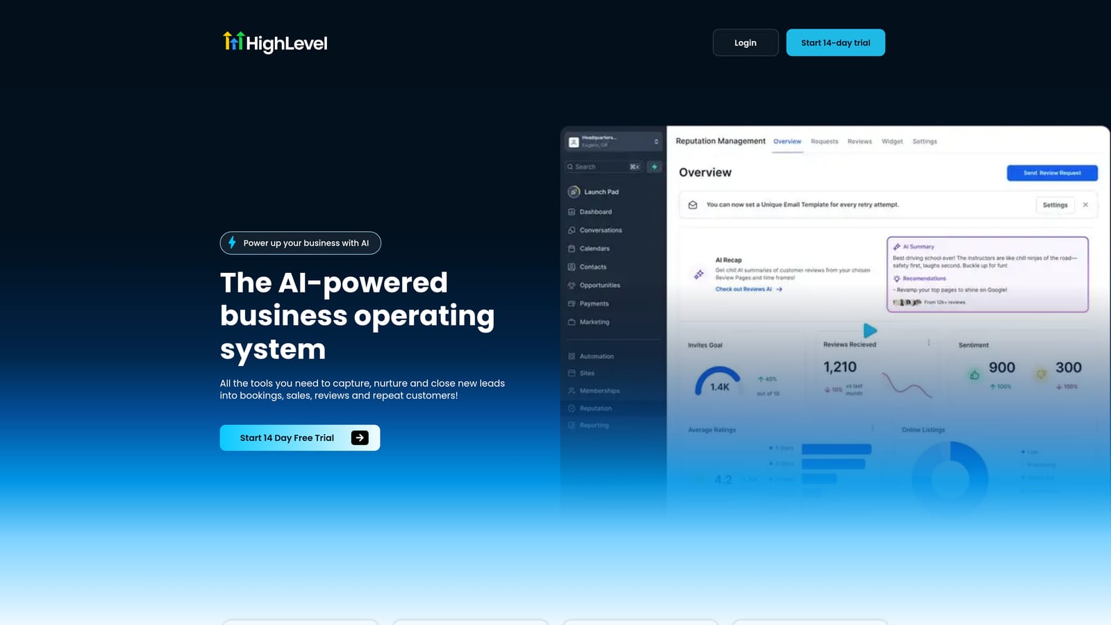 Screenshot of GoHighLevel website