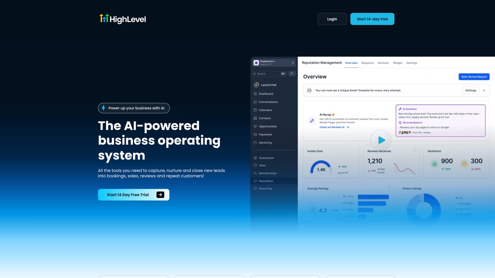 Screenshot of GoHighLevel website