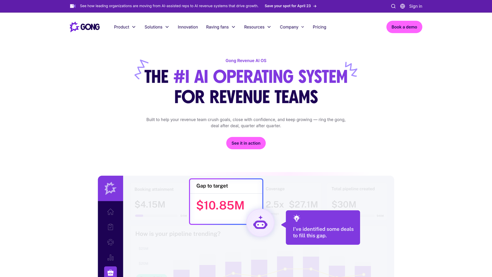 Screenshot of Gong for Support website