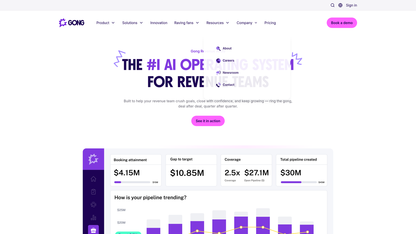 Screenshot of Gong website