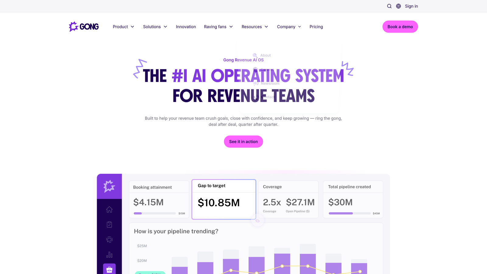 Screenshot of Gong website