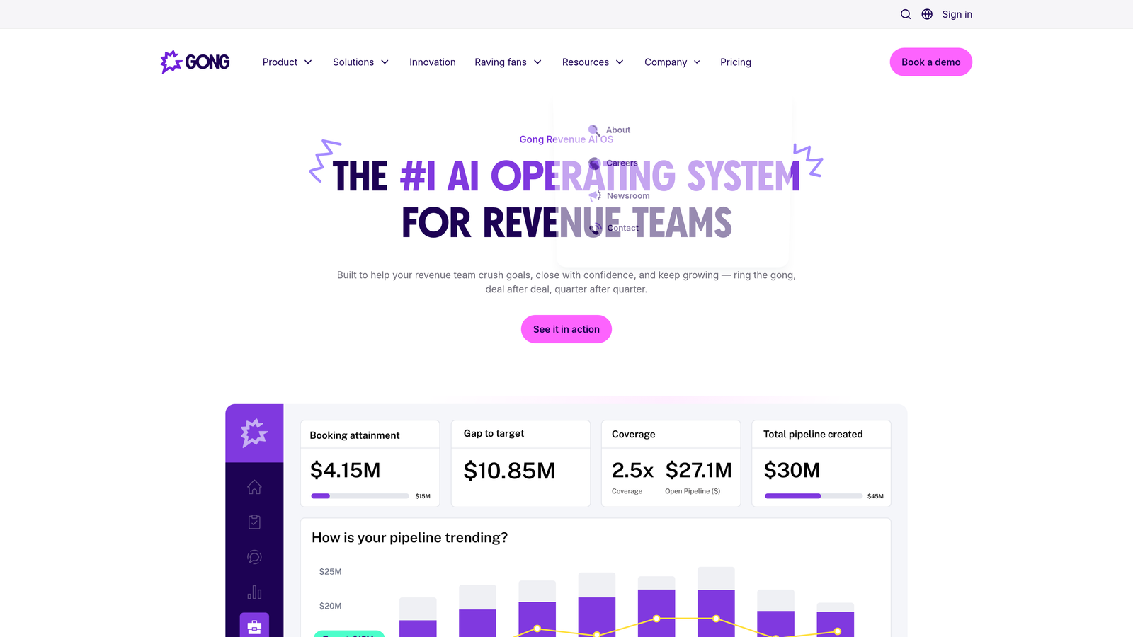 Screenshot of Gong website