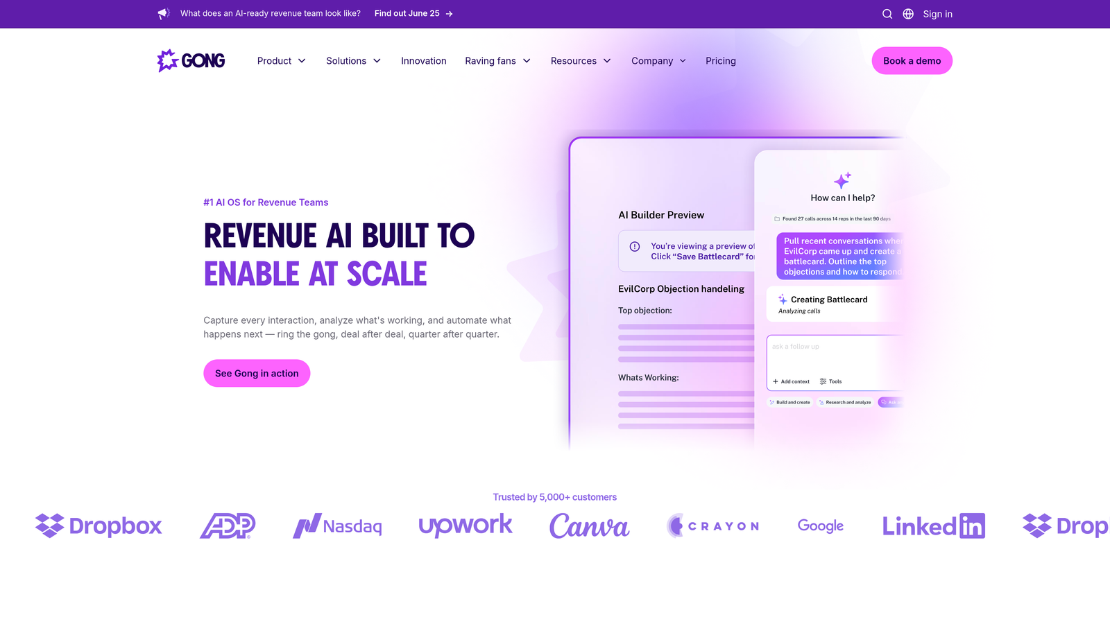Screenshot of Gong website