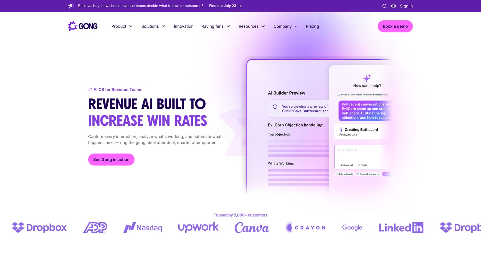 Screenshot of Gong website