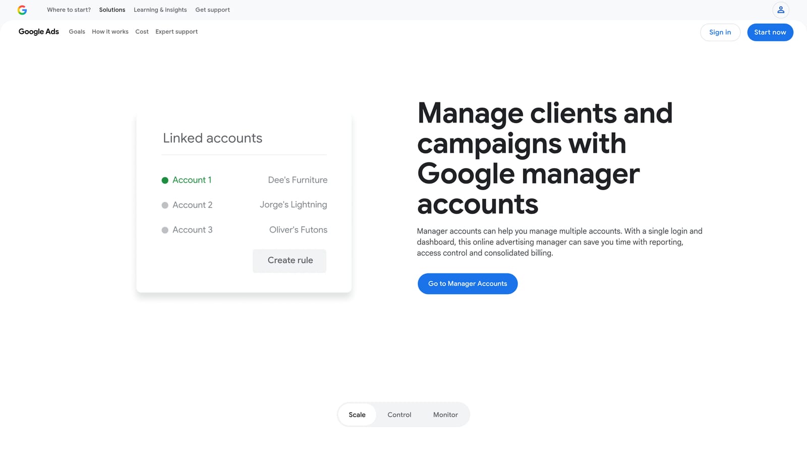 Screenshot of Google Ads Manager Account (MCC) website
