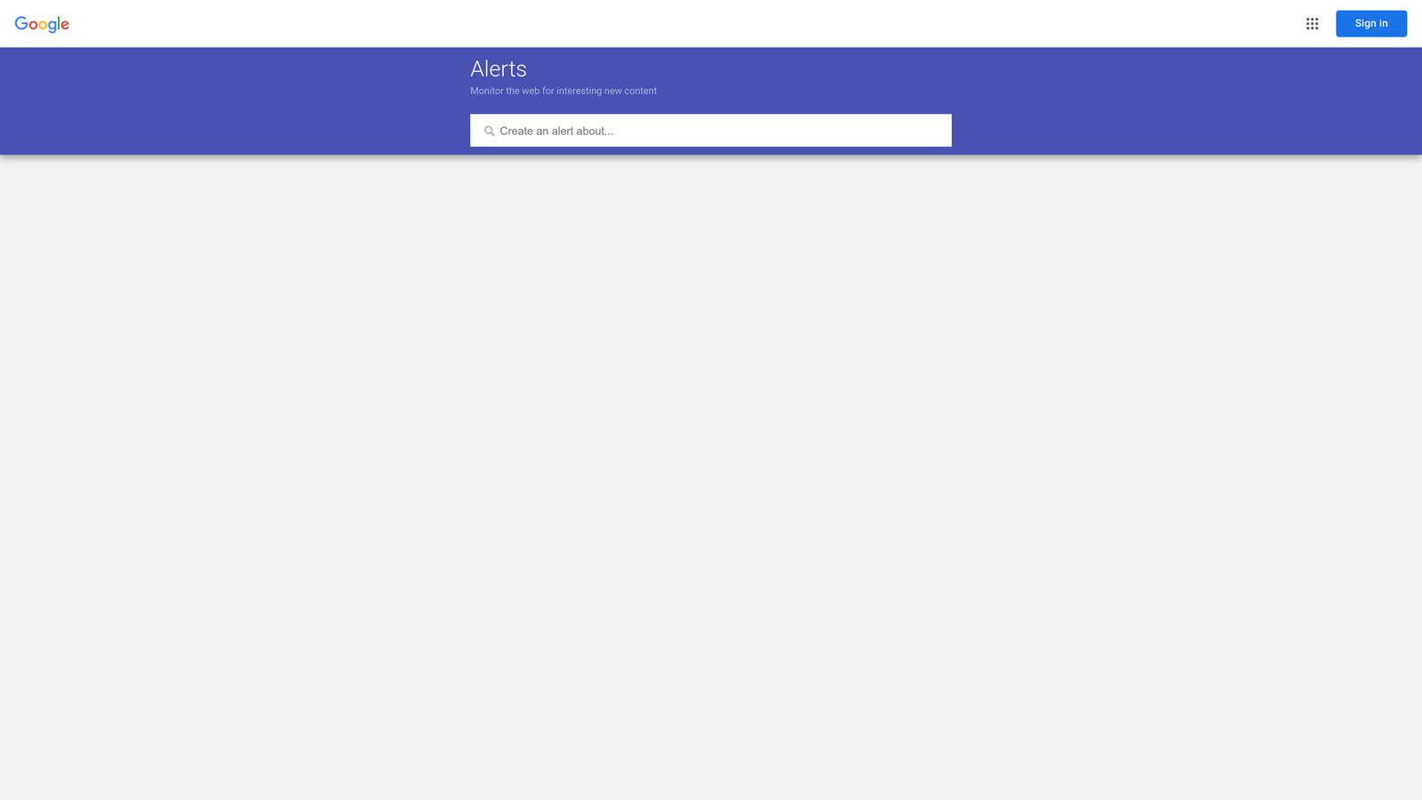 Screenshot of Google Alerts website