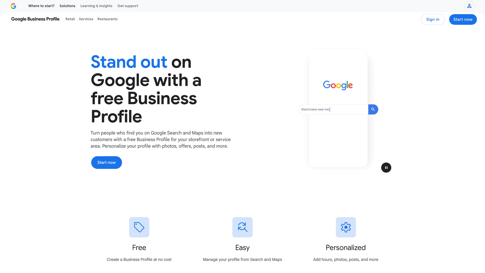 Screenshot of Google Business Profile website