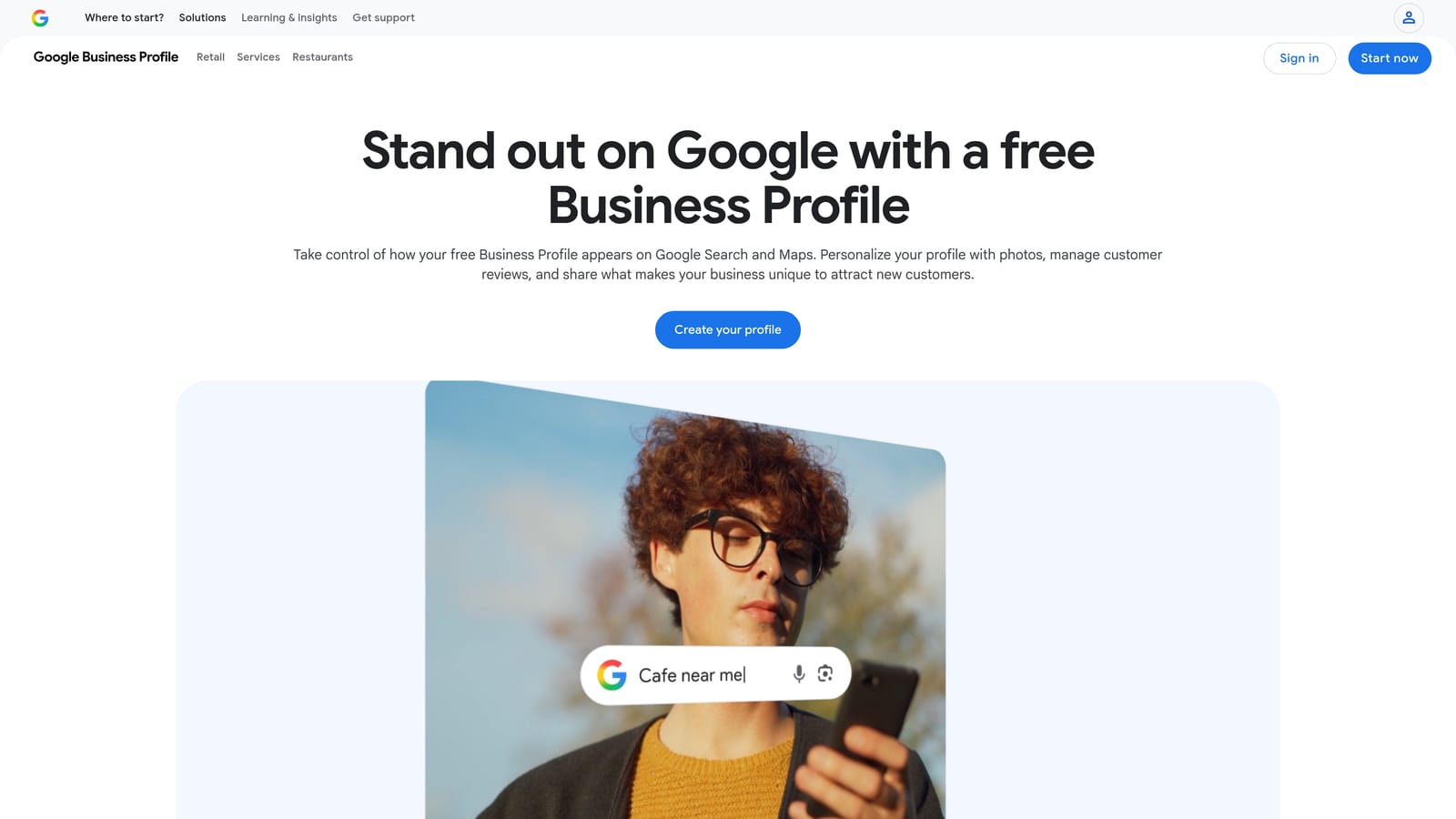 Screenshot of Google Business Profile website
