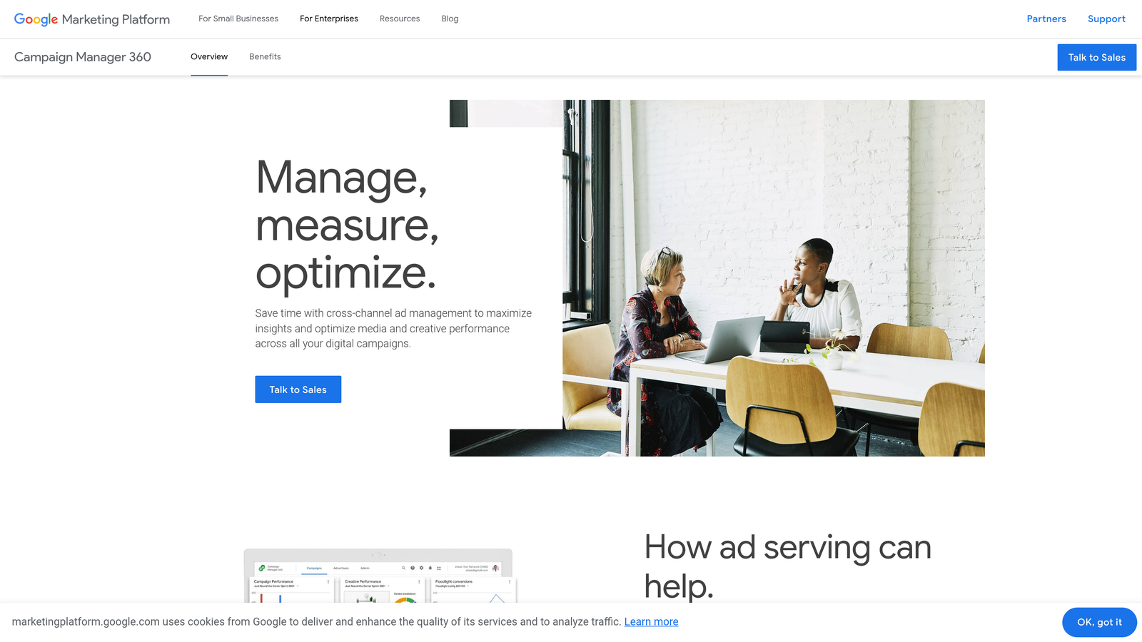 Screenshot of Google Campaign Manager 360 website