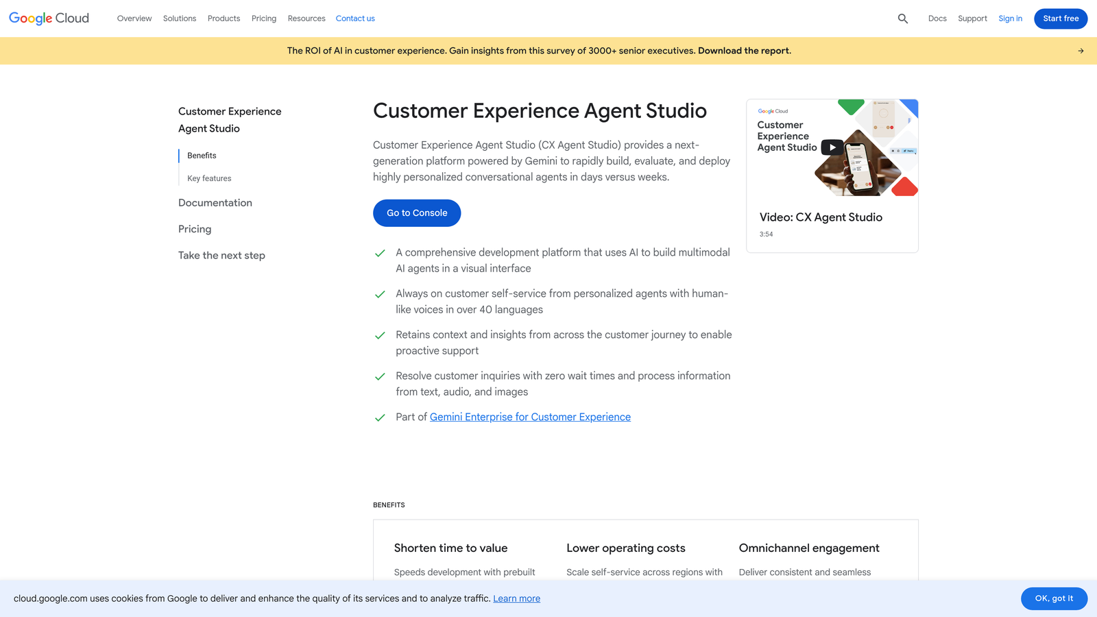 Screenshot of Google Dialogflow CX website