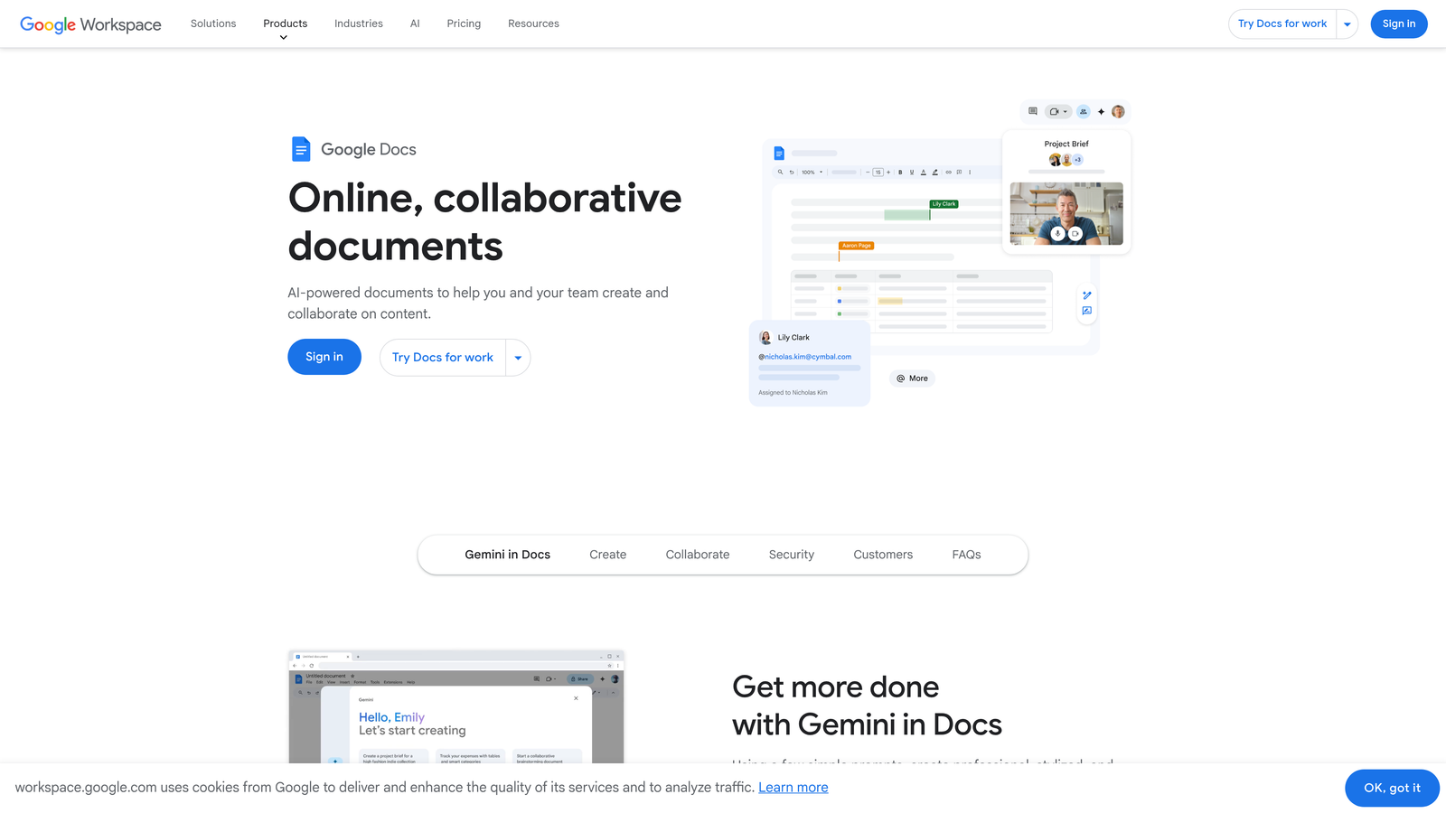 Screenshot of Google Docs website