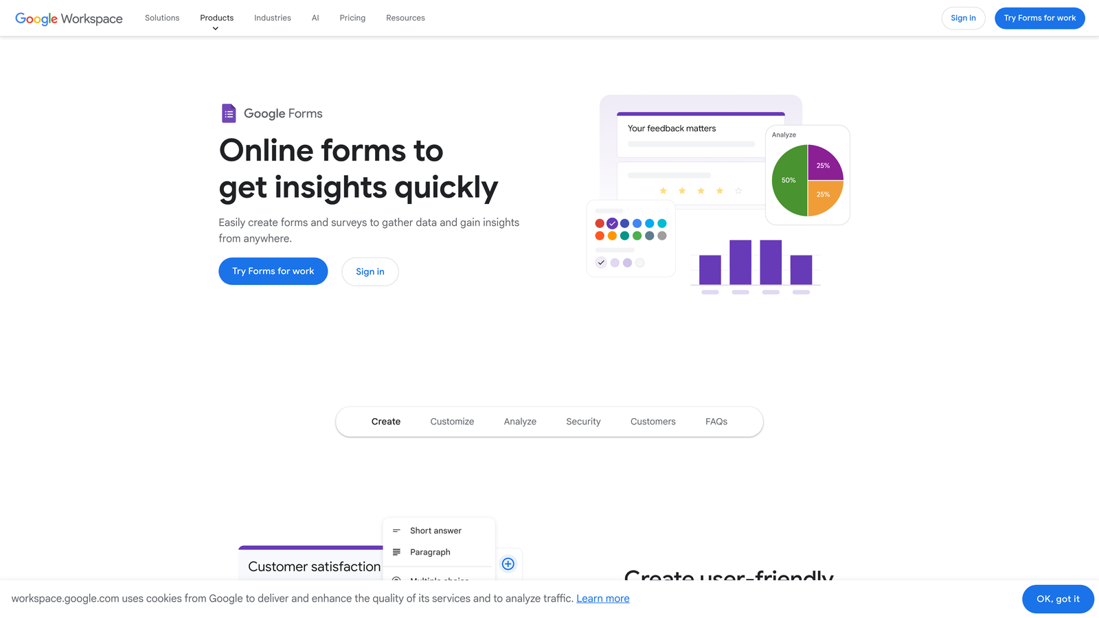 Screenshot of Google Forms website