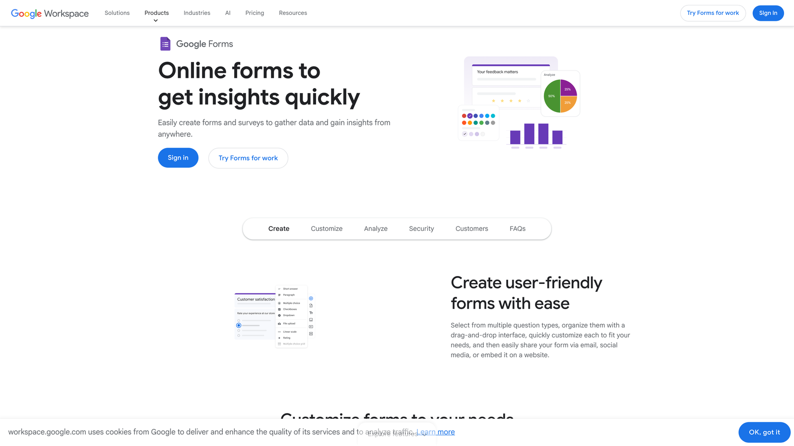 Screenshot of Google Forms website