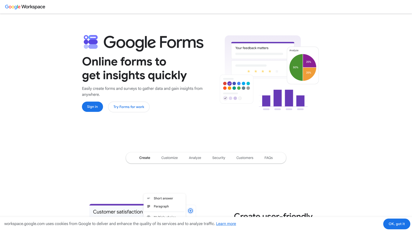 Screenshot of Google Forms website