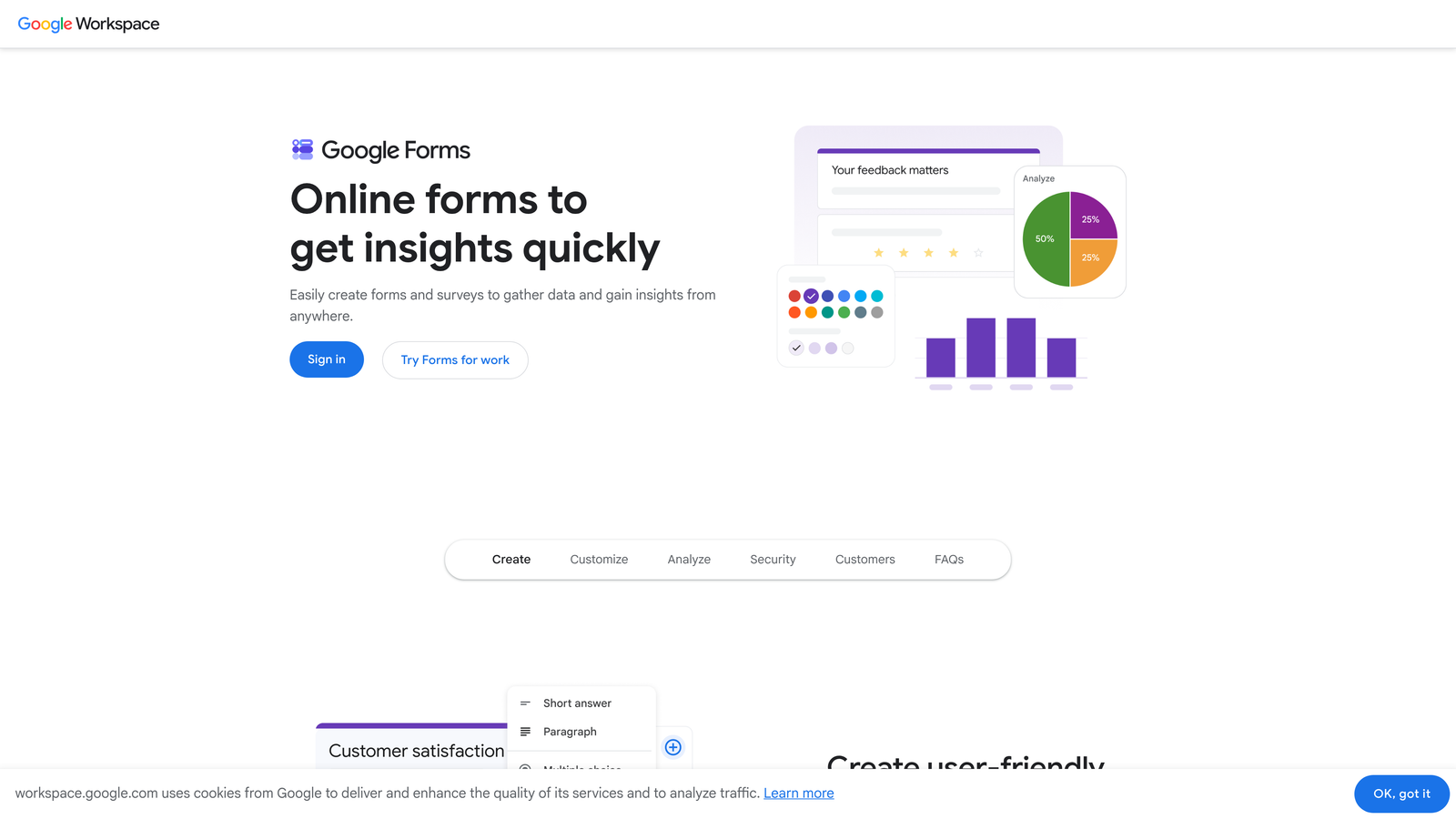 Screenshot of Google Forms website