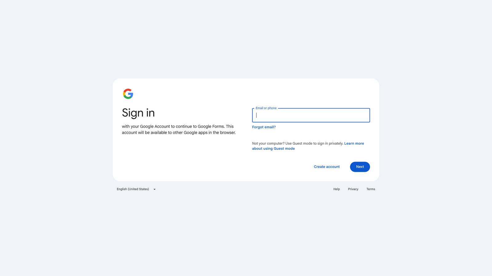 Screenshot of Google Forms website
