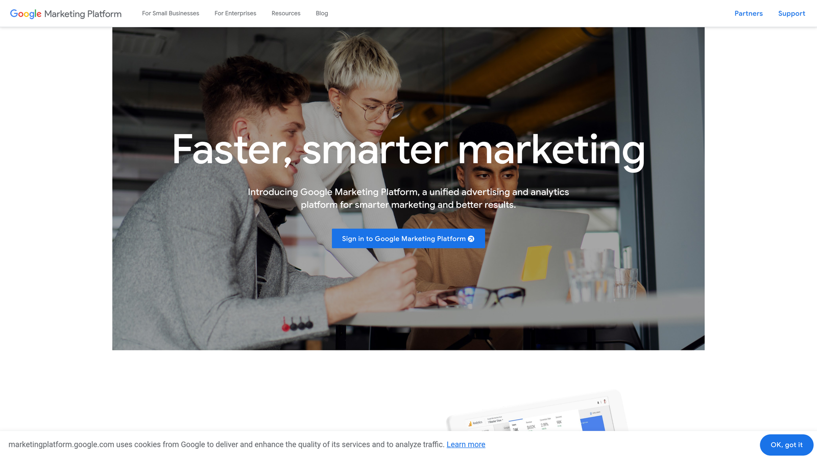 Screenshot of Google Optimize 360 website