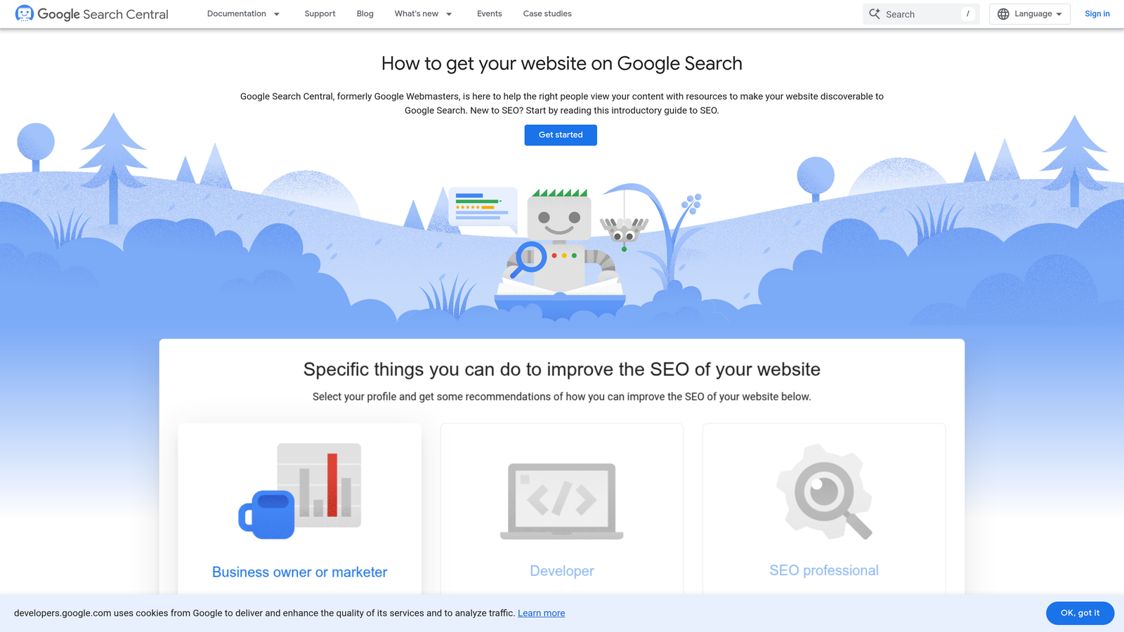 Screenshot of Google Search Console API website