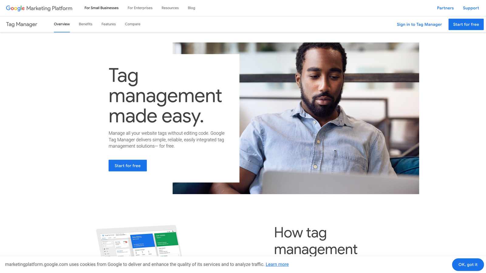Screenshot of Google Tag Manager website