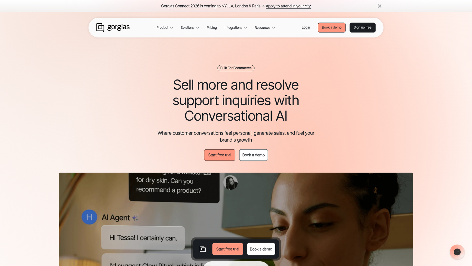 Screenshot of Gorgias Analytics website