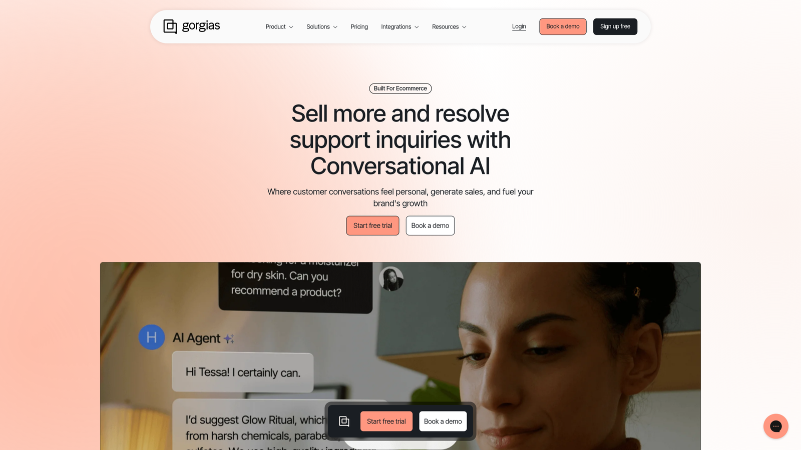 Screenshot of Gorgias website