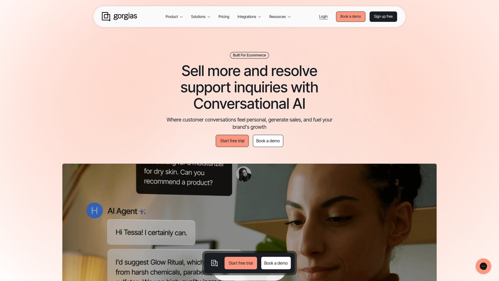 Screenshot of Gorgias website