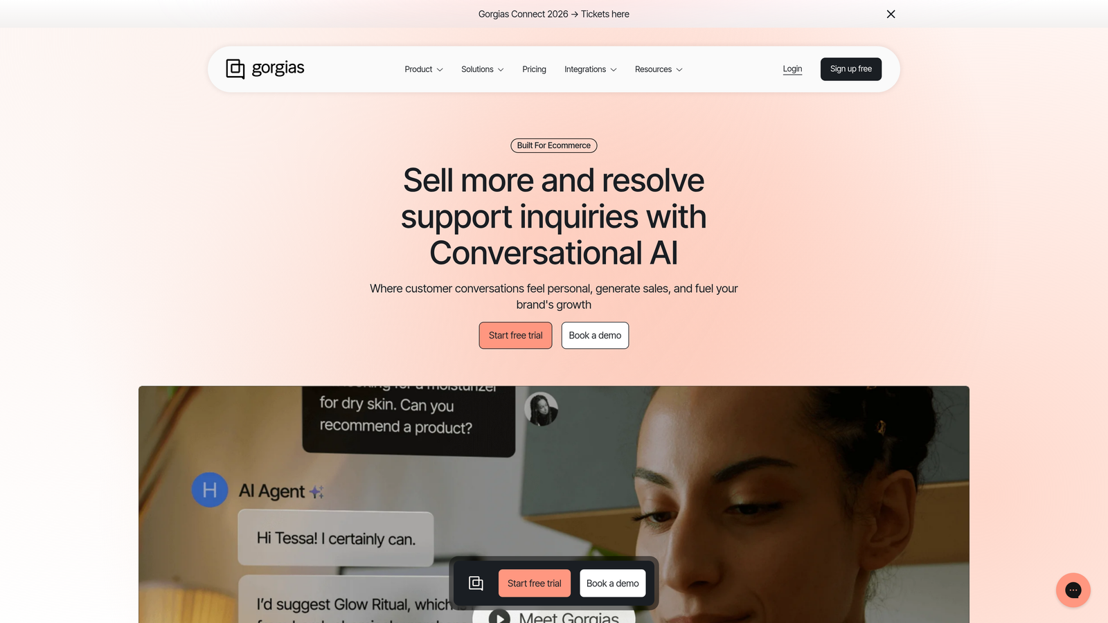 Screenshot of Gorgias website