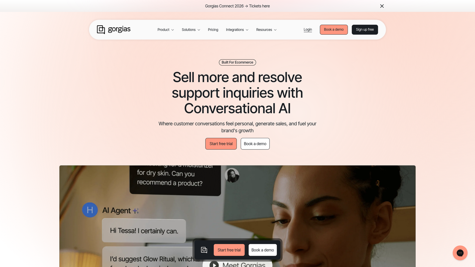 Screenshot of Gorgias website