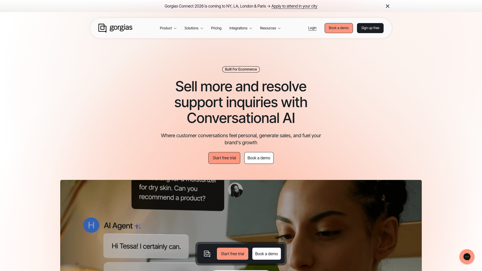 Screenshot of Gorgias website