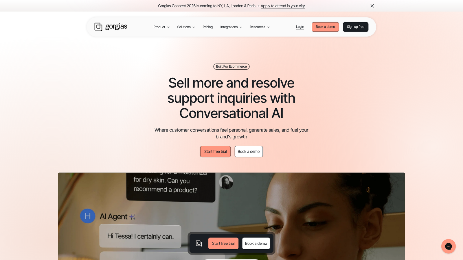 Screenshot of Gorgias website