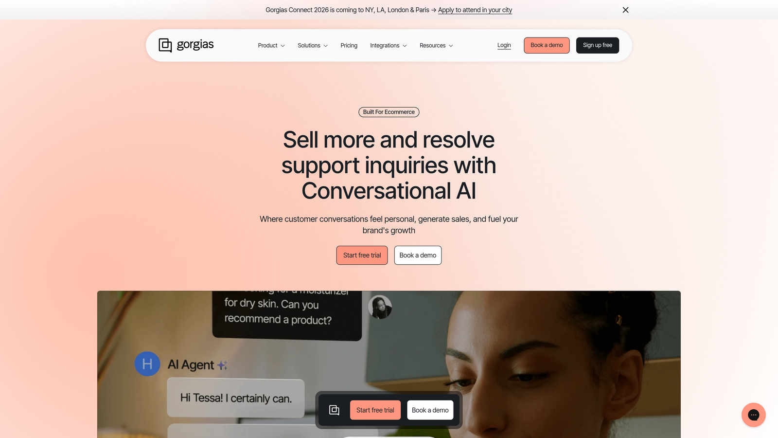 Screenshot of Gorgias website