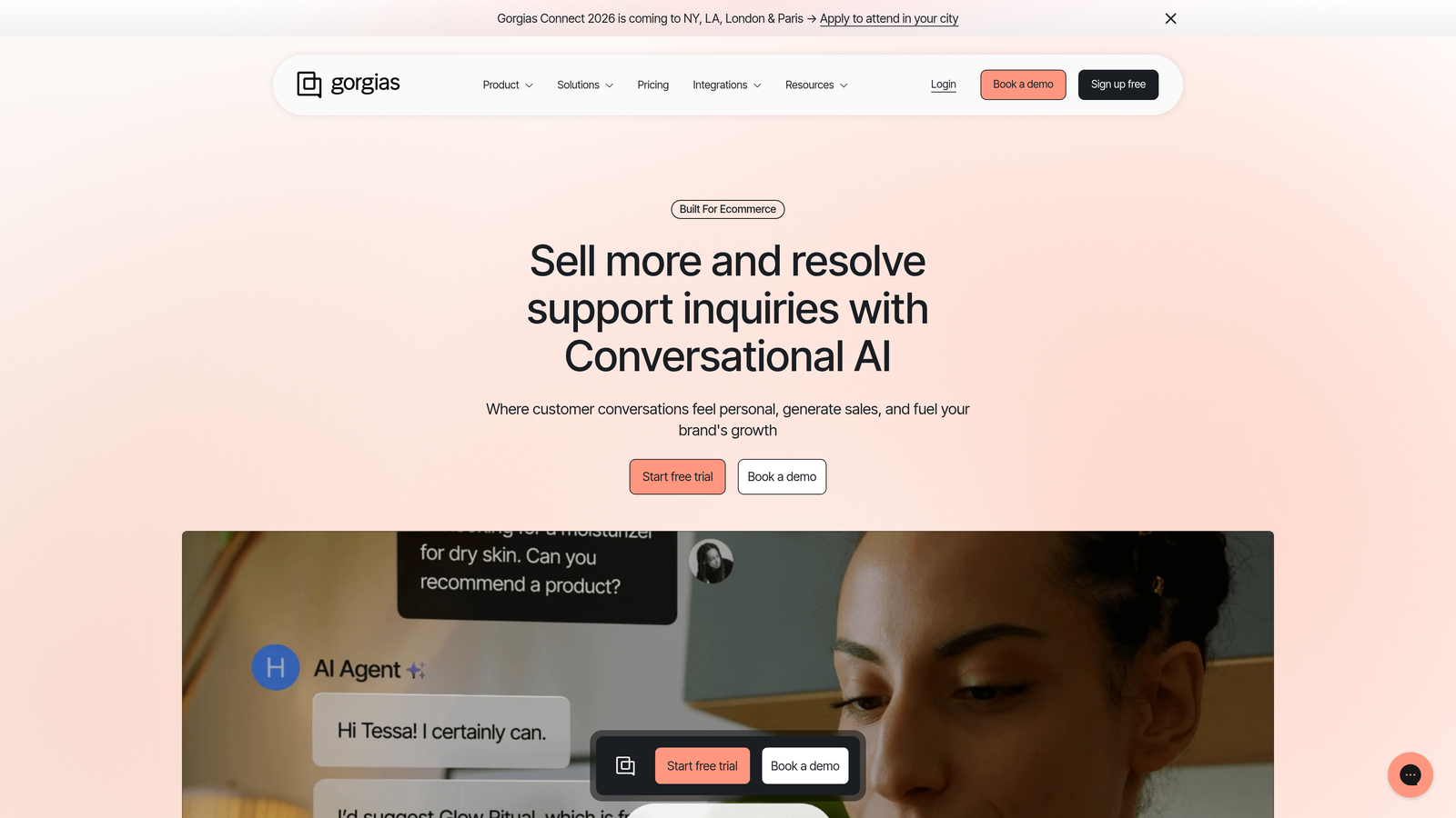 Screenshot of Gorgias website