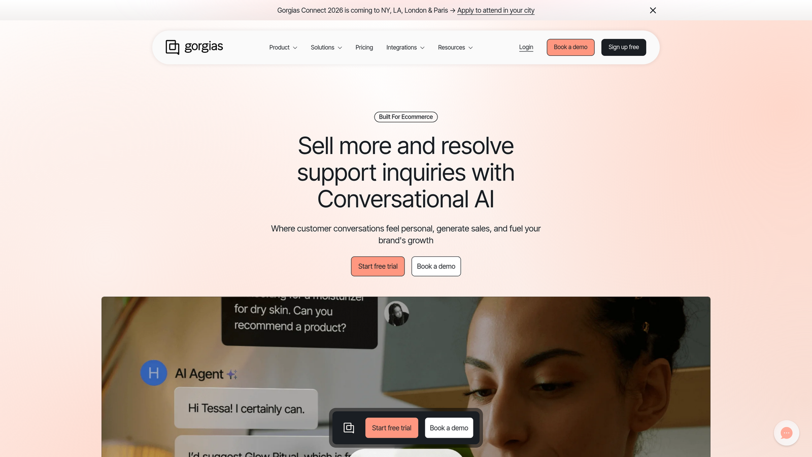 Screenshot of Gorgias website