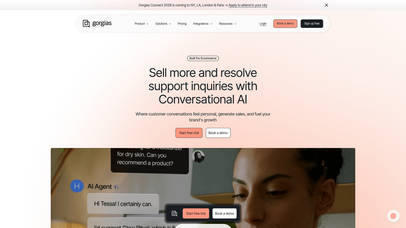 Screenshot of Gorgias website