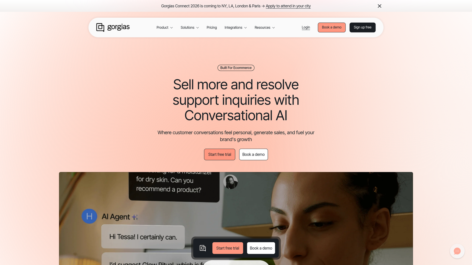 Screenshot of Gorgias website