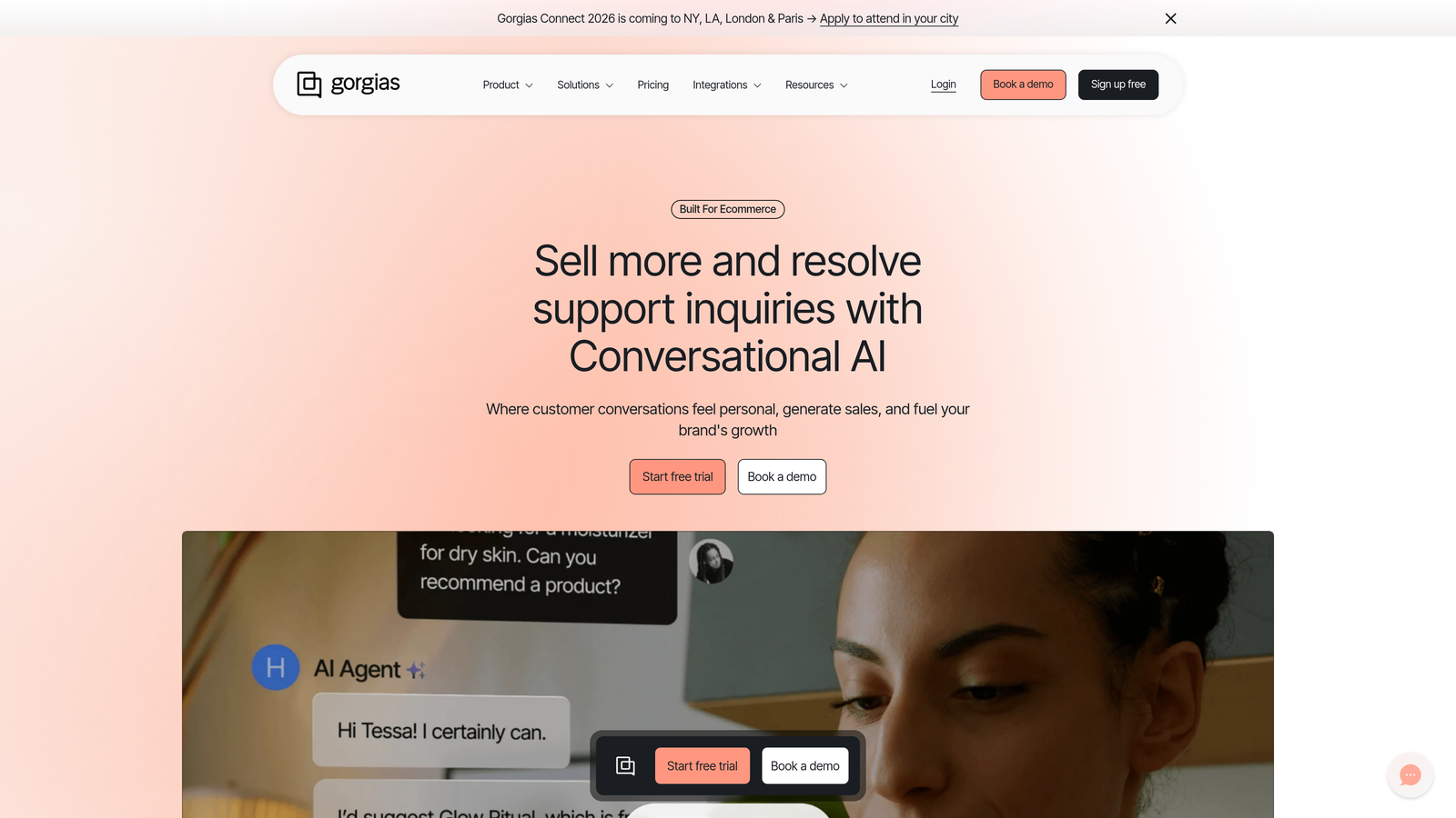Screenshot of Gorgias website