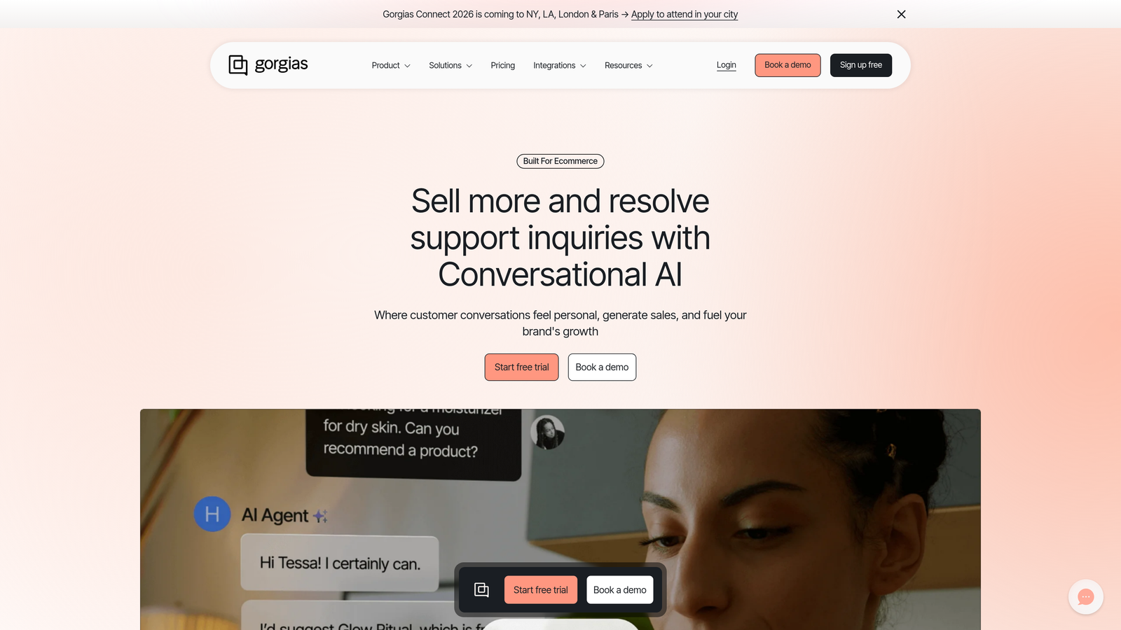 Screenshot of Gorgias website