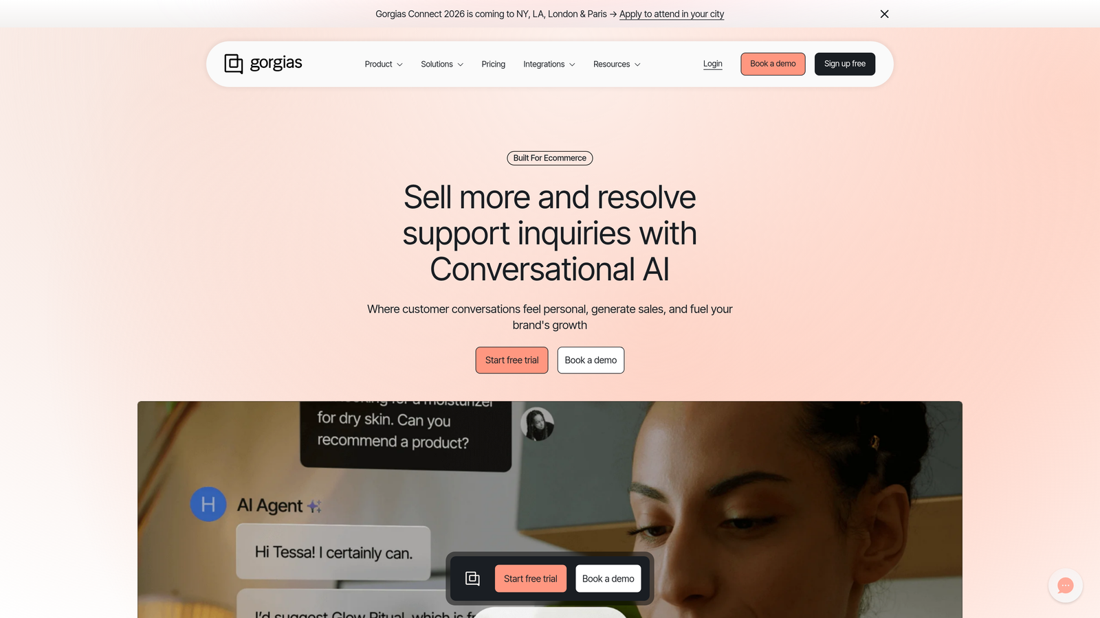 Screenshot of Gorgias website