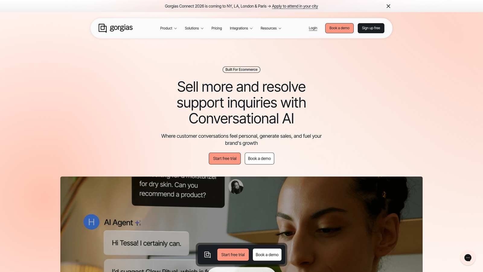 Screenshot of Gorgias website