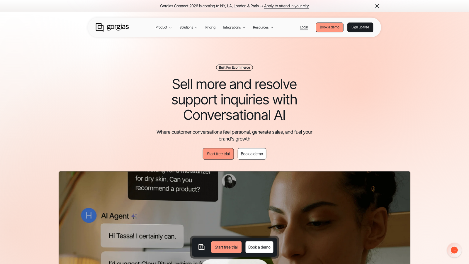 Screenshot of Gorgias website