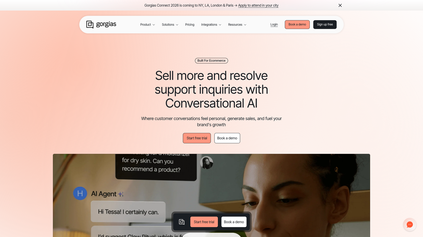 Screenshot of Gorgias website