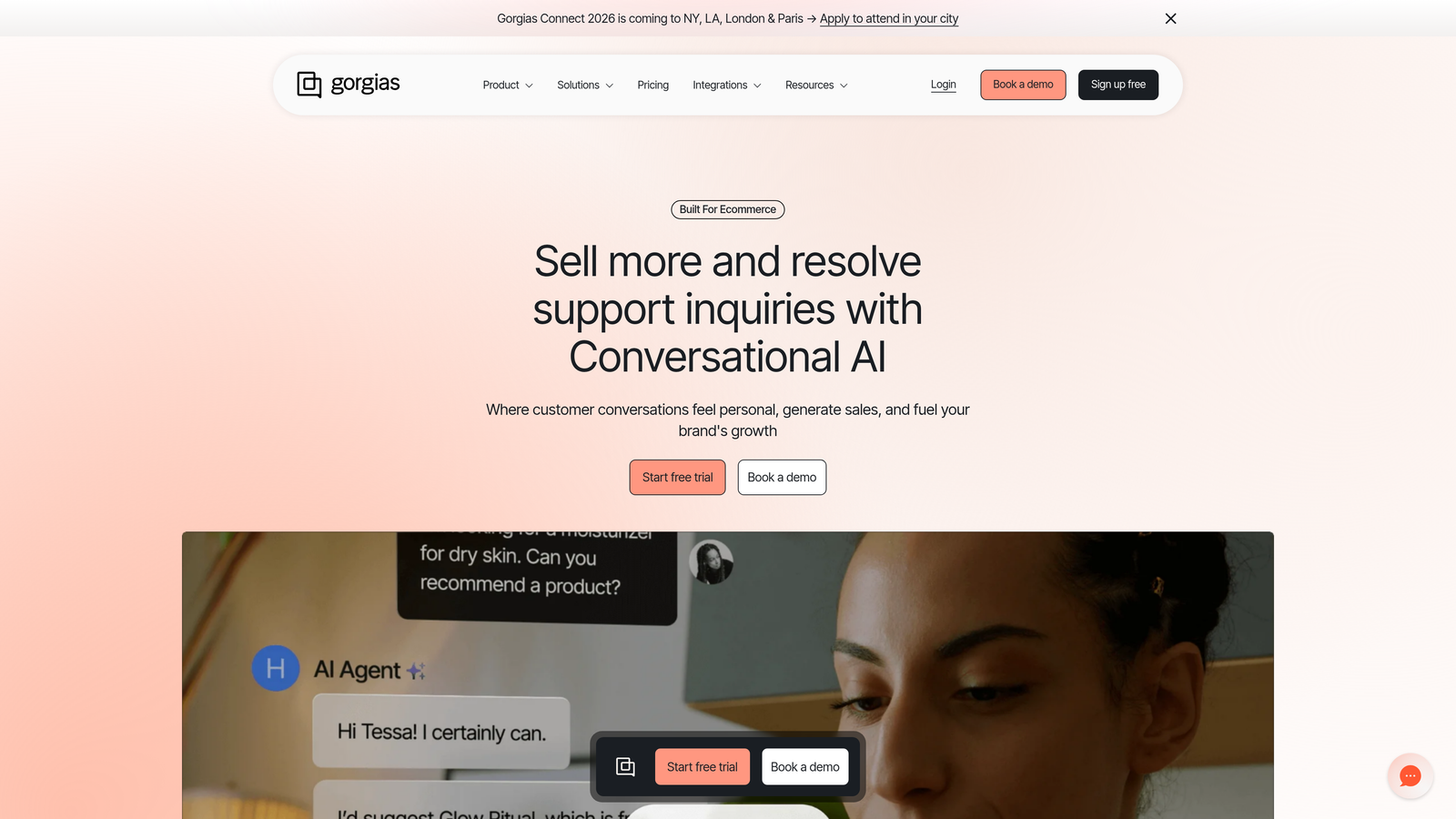 Screenshot of Gorgias website