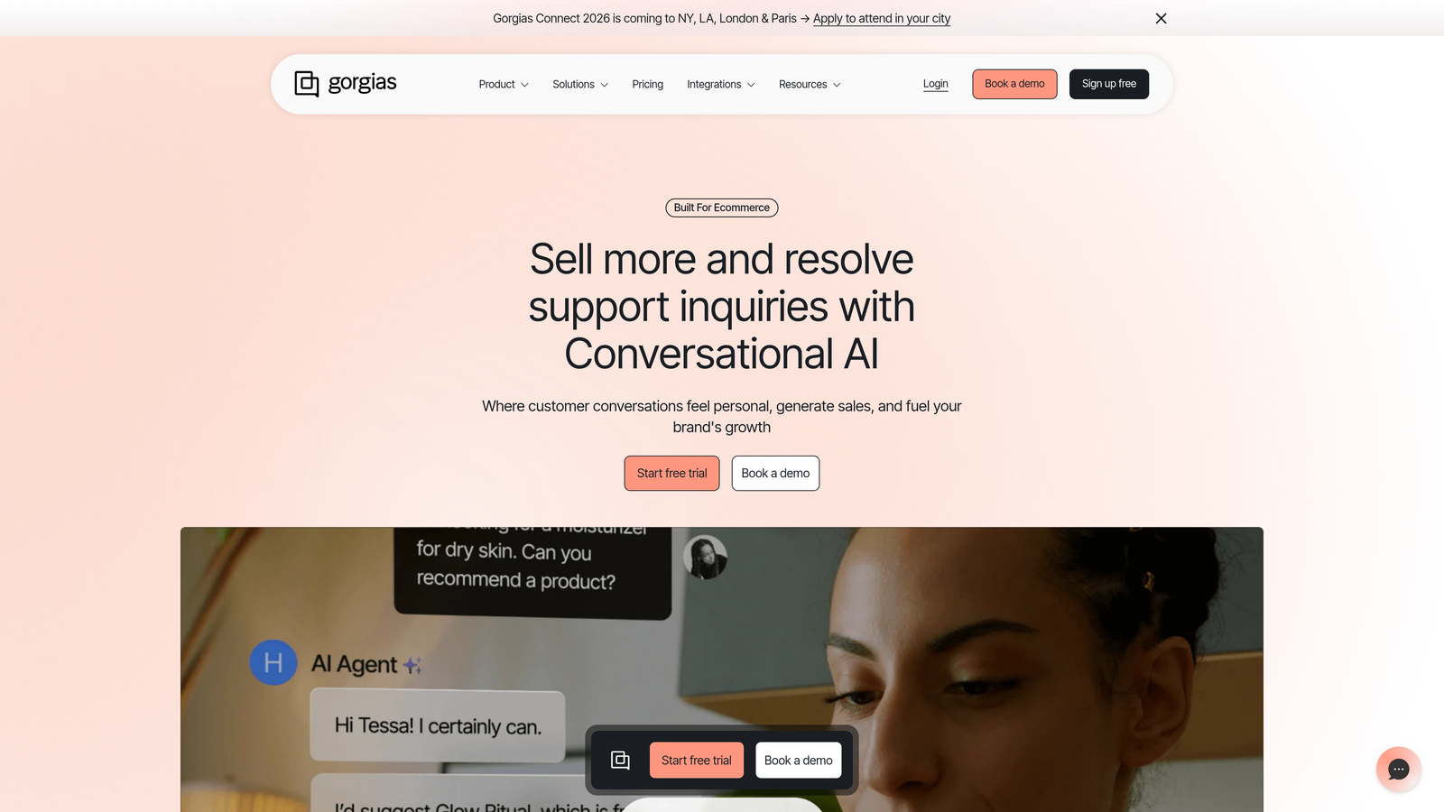 Screenshot of Gorgias website