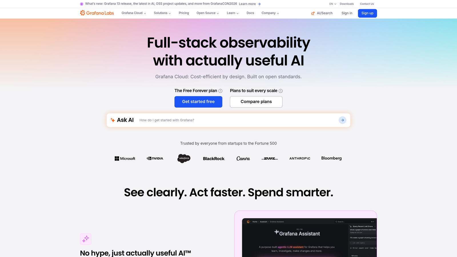 Screenshot of Grafana website