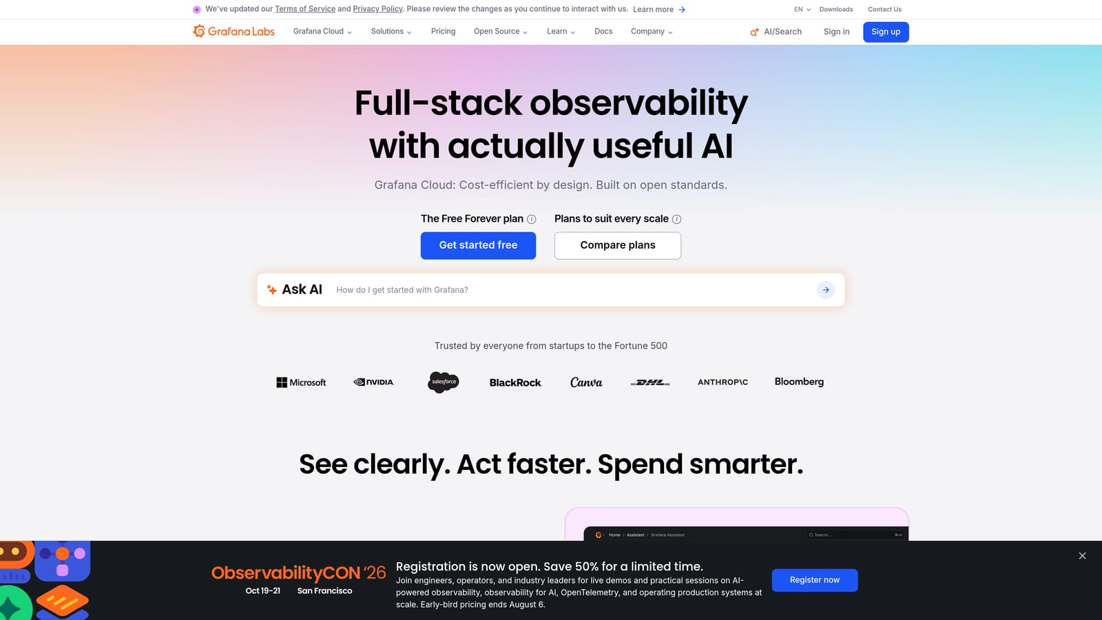 Screenshot of Grafana website