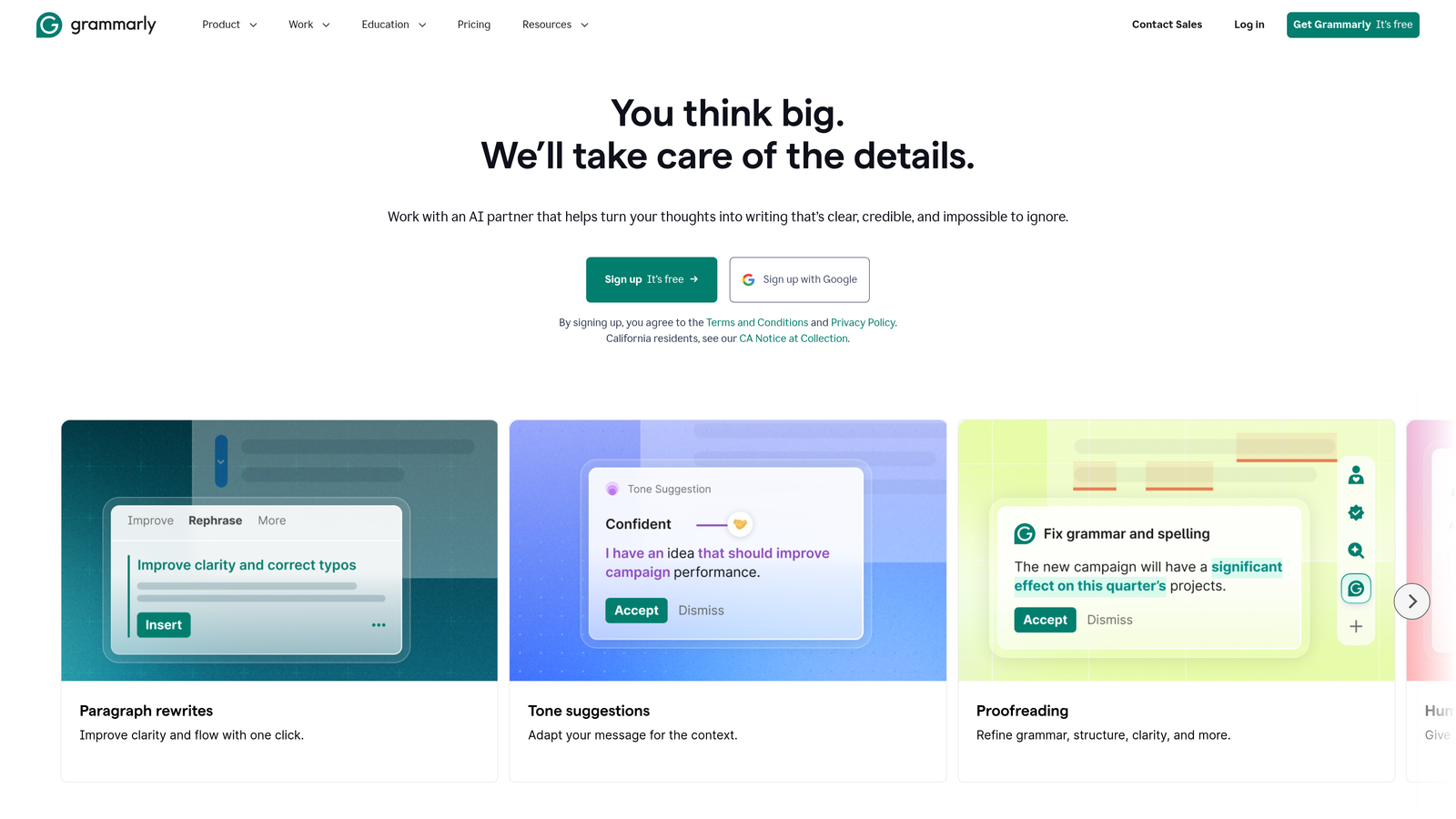 Screenshot of Grammarly Business website