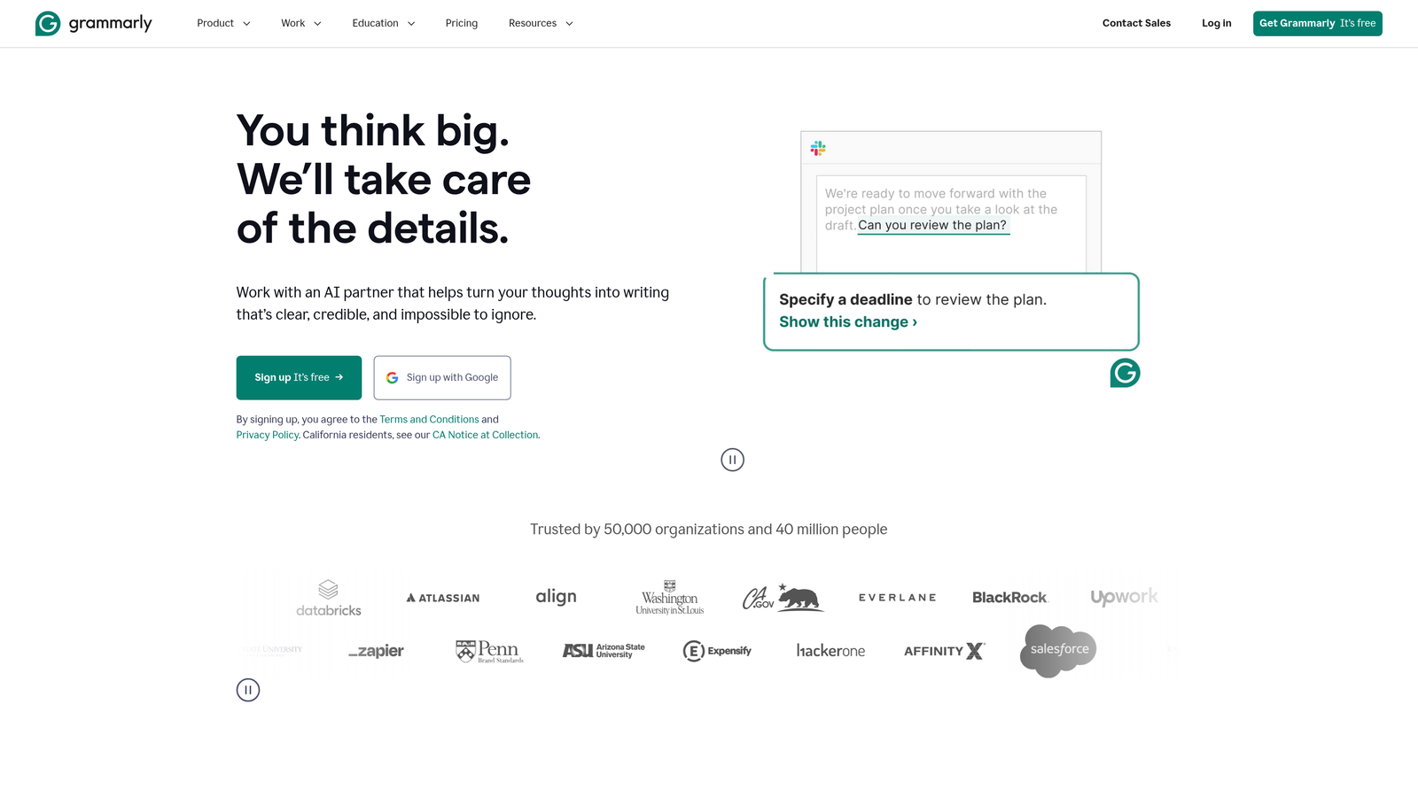 Screenshot of Grammarly website