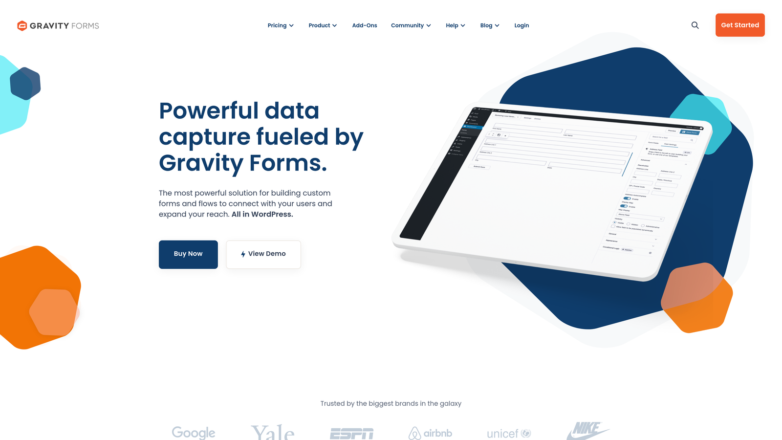 Screenshot of Gravity Forms website homepage